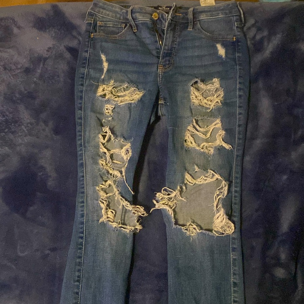 Worn ripped jeans
